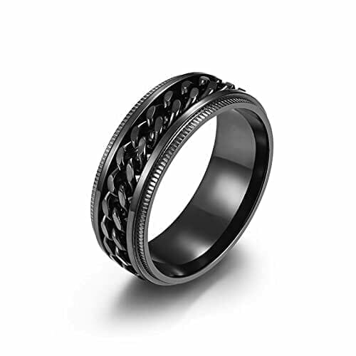 Mens Spinner Ring Figit Rings for Anxiety Black Plated Rotatable Cuban Link Chain Stainless Steel Sterling Silver Plated Ring (21)