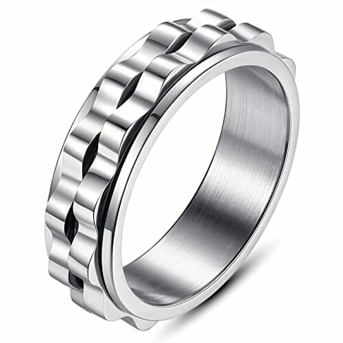 FLYUN Spinner Rings Anxiety Relief Ring Stress Relieving Fidget Ring Engagement Couple Wedding Promise Double Band for Women Men Titanium Stainless Steel Size 6-11, Stainless Steel, No Gemstone