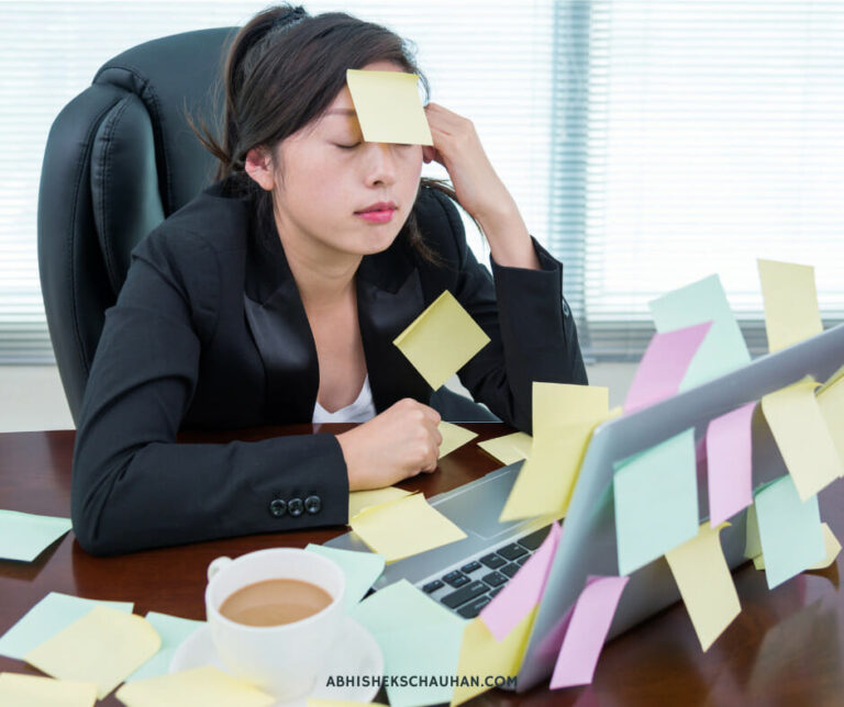 a stressed lady on a office chair