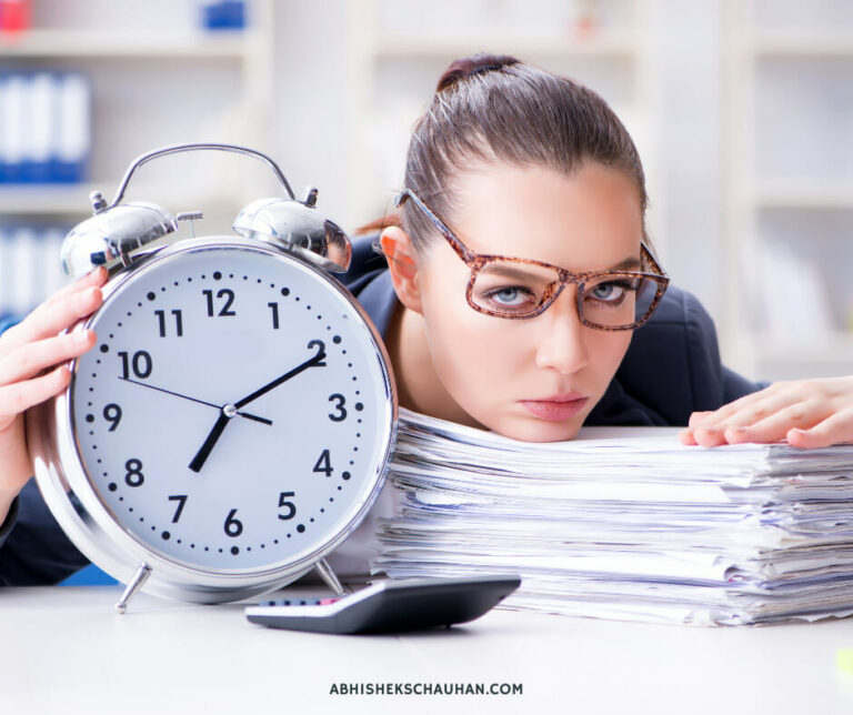 a stressed lady and a clock